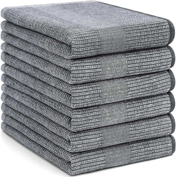 Homaxy 380 GSM Cotton Premium Kitchen Towels 6 Pack, 18"x 28", Grey | Flat and Terry Dish Towels, Highly Absorbent Tea Towel Set with Hanging Loop, Soft Utility Kitchen Hand Towels - Image 8