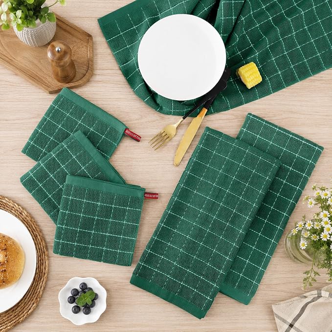 Kitinjoy 100% Cotton Terry Kitchen Dish Cloths, 8-Pack, Dark Green | Ultra Soft and Absorbent Dish Towels for Kitchen, Suitable for Drying and Washing Dishes, 12”x 12” - Image 3