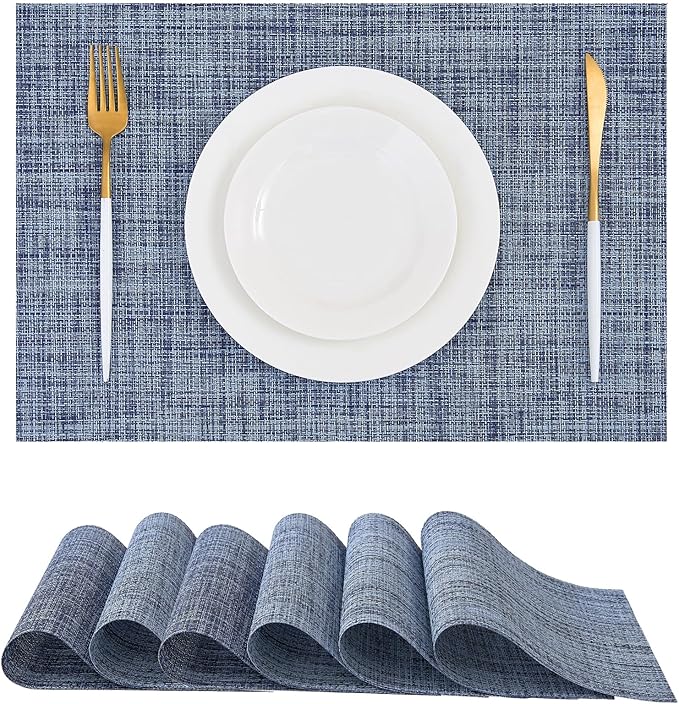 Leetaltree Deep Navy Woven Placemats Set of 6 - Heat Resistant Non-Slip Place mats for Dining Table, Washable Durable PVC Vinyl Woven Table Mats(Deep Navy, 6) by Leetaltree-ArtatEveryTable