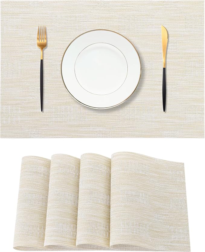 Leetaltree Wheat Placemats Set of 4 - Heat Resistant Non-Slip Place mats for Dining Table, Washable Durable PVC Vinyl Woven Table Mats（Wheat, 4） by Leetaltree-ArtatEveryTable