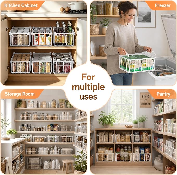 Freezer Organizer Bins, 6 Pack Enlarged Baskets for 5-9 Cu.FT Deep Freezer | Stackable Chest Freezer Organizer Bins, Foldable with Handles, White Storage Container Baskets for Sort Frozen Meats - Image 7