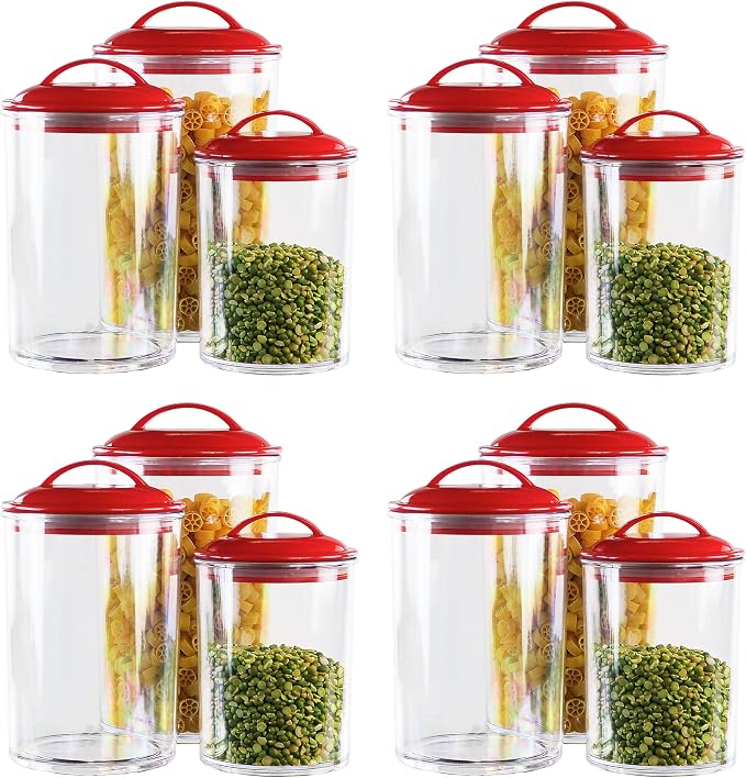 Reston Lloyd Food Storage Containers, BPA Free Airtight Canisters for Cereal, Pasta, Sugar, Coffee, Flour, Cookies, Loose Tea, for Kitchen Organization, Set of 3, Red (Pack of 4) by RestonLloyd