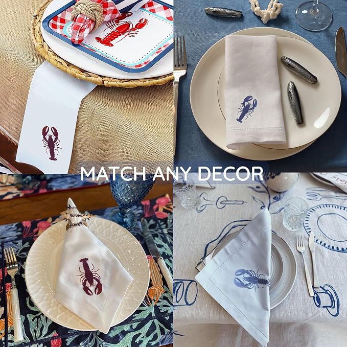 Cloth Tea Napkins Set of 4, Marine Animal Print Cloth Napkins, Reusable Cotton Table Napkins for Dinners, Beach Parties, Coffee and Cocktail Settings, 20x20 Inches (Lobster) - Image 6