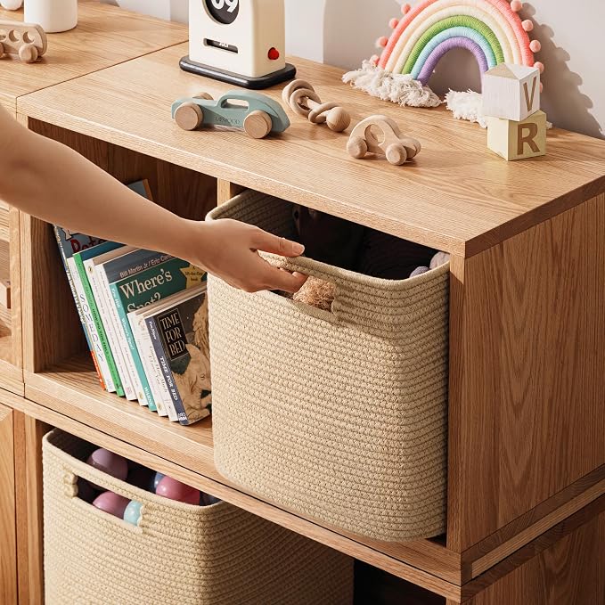 UBBCARE Set of 4 Storage Basket-12 X 12 X 12 in, Cotton Rope Basket for Shelves, Toys, Book, Cube Storage Bins with Handles, Woven Storage Basket for Organizing, Brown - Image 4