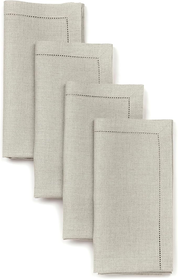 Signature Linen™ by D'Moksha Natural Dinner Napkins Set of 4, 20 x 20 Inch Cloth Napkins, 100% Pure Linen, Hemstitch, Machine Washable Table Napkins- Summer, Weddings, Outdoor hostings by DMokshaHomes