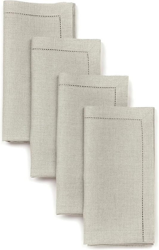 Signature Linen™ by D'Moksha Natural Dinner Napkins Set of 4, 20 x 20 Inch Cloth Napkins, 100% Pure Linen, Hemstitch, Machine Washable Table Napkins- Summer, Weddings, Outdoor hostings by DMokshaHomes