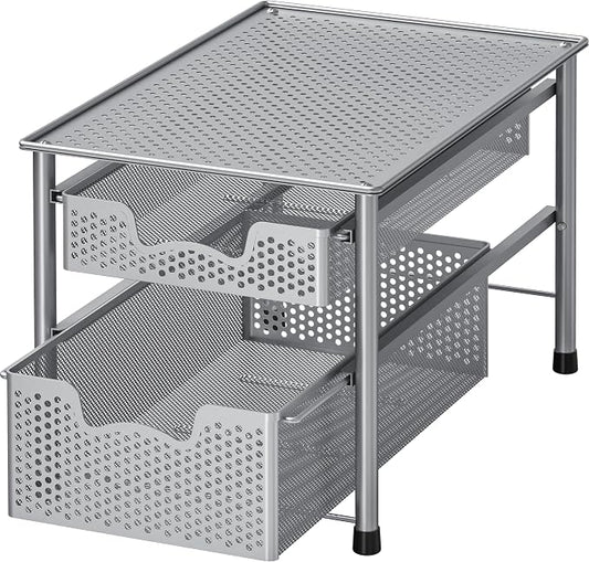 Simple Houseware Stackable 2 Tier Sliding Basket Organizer Drawer, Silver by SimpleHouseware