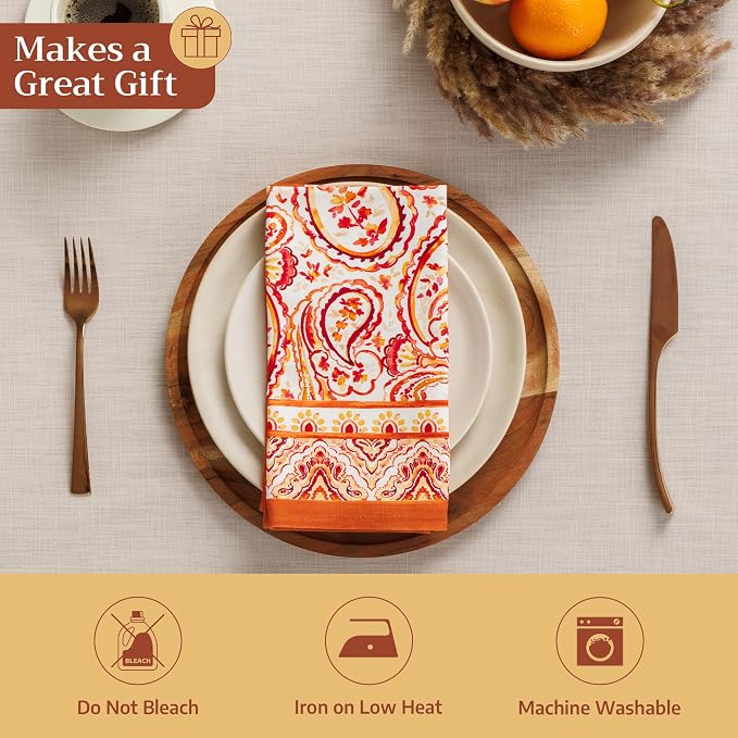 Maison d' Hermine Cloth Napkins Set of 4 Reusable 100% Cotton (20" x 20") | Everyday Square Napkins Cloth Washable Dinner Wedding Restaurant Hotel Kitchen Thanksgiving Christmas - Palatial Paisley - Image 5