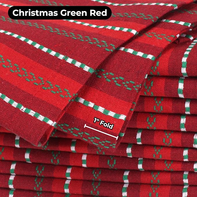 Bedding Craft Cotton Cloth Napkins Set of 12-18x18 Inch Machine Washable Dinner Napkins, Set of 12 Red Green Multi Salsa Stripe Napkins, Wedding Napkins, Cotton Cloth Napkins for Everyday Use - Image 3