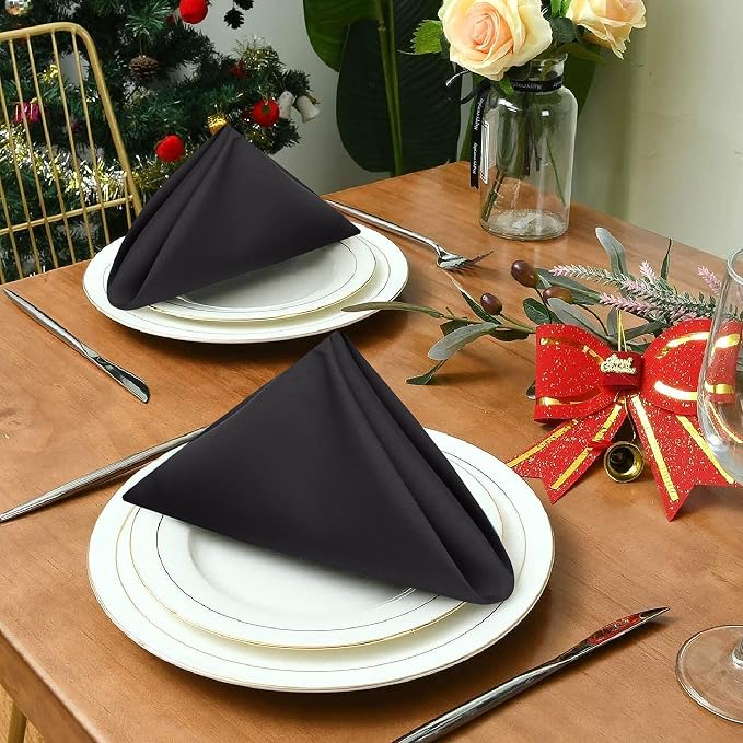 Ruvanti Cloth Napkins set of 12, 18x18 Inches Napkins Cloth Washable, Soft, Durable, Absorbent, Cotton Blend. Table Dinner Napkins Cloth for Hotel, Lunch, Restaurant, Weddings, Events, Parties - Black - Image 7