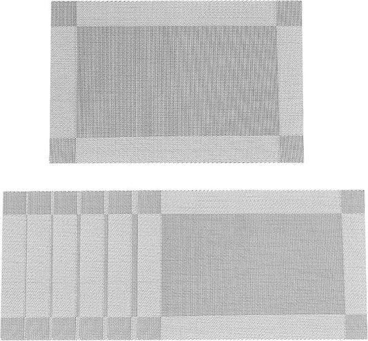 SERWALL 6-Pack Heat Resistant Placemats, Non-Slip Woven Vinyl Table Mats, Washable & Durable for Daily Meals, Indoor & Outdoor Use, Light Gray by SERWALL