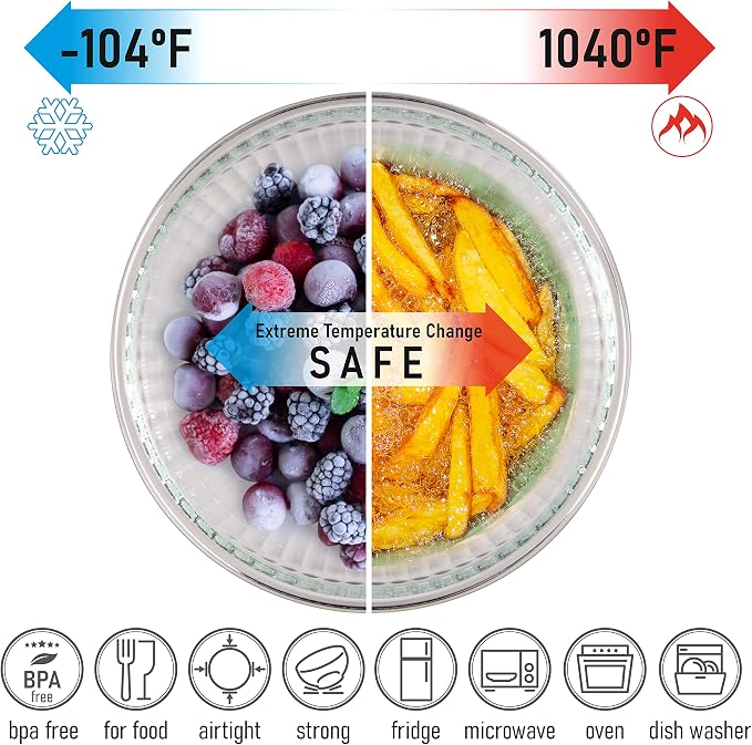 Set of 6 Stackable Space-Saving Nesting Glass Bowls with BPA Free Lids for Foodprep, Storage, Baking, Mixing & Cooking, Microwave Safe - Durable Inert Borosilicate Glass - Image 3