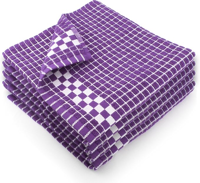 Fecido Classic Dark Kitchen Dish Towels with Hanging Loop - Heavy Duty Absorbent Dish Clothes - European Made 100% Cotton Tea Towels - Set of 4, Purple by Fecido