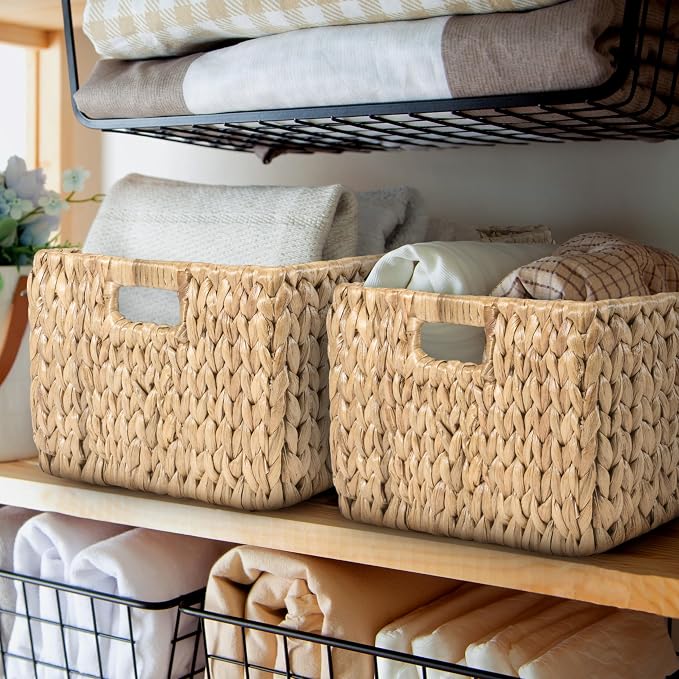 happimess Leif Nesting Storage Hyacinth Baskets 15", Natural, Set of 2 | Hand-Woven Wicker, Minimalist Container, Built-In Handles, Iron Frame, 11" Depth, 7" Height, Bohemian Rustic Decor - Image 5