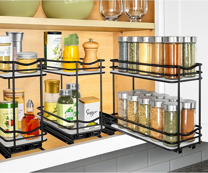 LYNK PROFESSIONAL® Pull Out Spice Organization for Cabinets - 4-3/8 inch Wide – Spice Rack for Inside Cabinets, Slide Out Spice Rack Organizer for cabinet – Pull Out Spice Rack, Sliding 2 Tier Black - Image 8