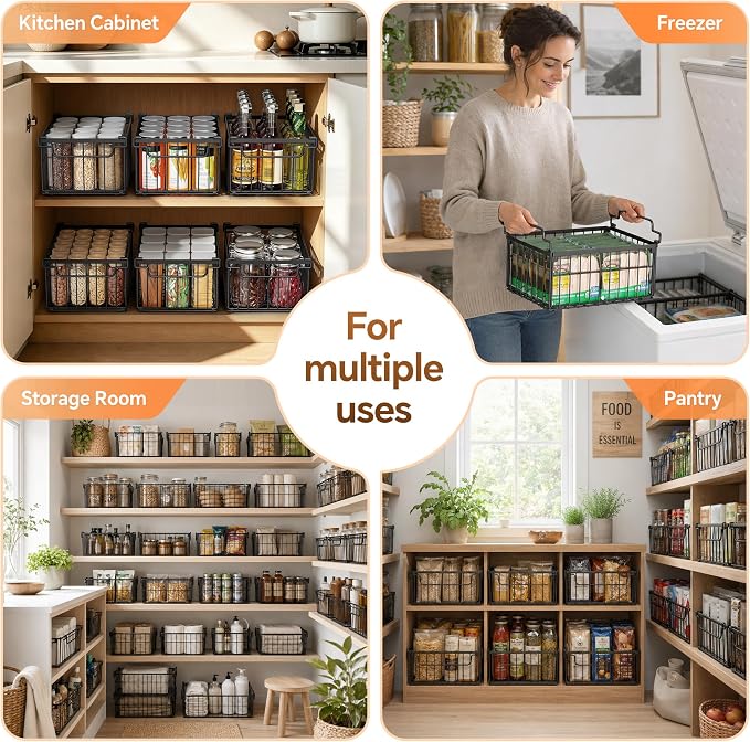 Freezer Organizer Bins, 6 Pack Enlarged Baskets for 5-9 Cu.FT Deep Freezer | Stackable Chest Freezer Organizer Bins, Foldable with Handles, Black Storage Container Baskets for Sort Frozen Meats - Image 7