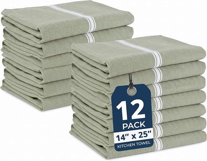 LANE LINEN Kitchen Towels Set - 100% Pure Cotton Dish Towels for Kitchen, Super Absorbent Kitchen Hand Towel, Tea Towels, Soft & Durable Dish Cloths, Pack of 12 – 14”x25”, Olive by LaneLinen