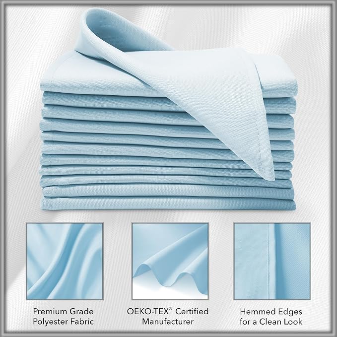 Lann's Linens Set of 12 Cloth Dinner Napkins, 17-inch Polyester Napkins, Washable and Reusable Fabric for Weddings, Hotels, Restaurants - Baby Blue - Image 3