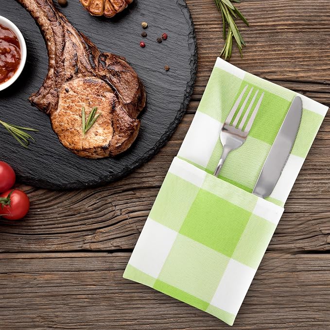 Buffalo Plaid Table Napkins Set of 100 Checkered Cloth Napkins 17x17 inch Washable Dinner Gingham Pattern Napkins Soft Napkins for Wedding Party Dining Banquet(Emerald and White) - Image 6