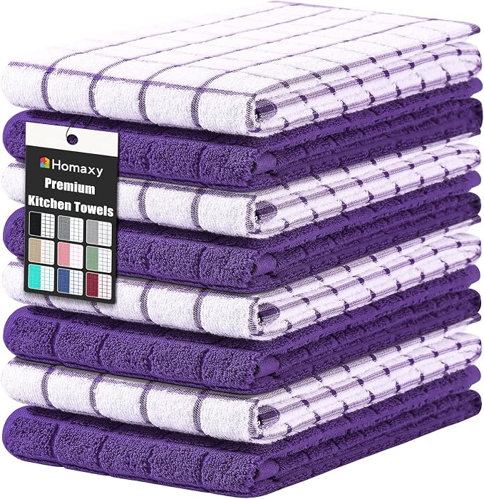 Homaxy Large Premium Cotton Kitchen Towels 16"x 28", 8 Pack, Purple | Natural Ring Spun 390 GSM Dish Towels, Super Absorbent Terry Kitchen Hand Towels, Soft Tea Towels with Hanging Loop by Homaxy