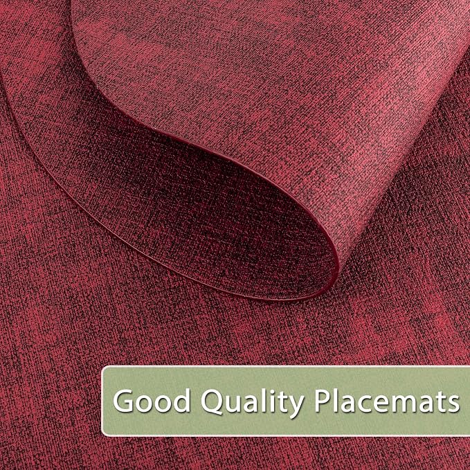 Placemats for Dining Table Set of 6 Non-Slip, Heat Resistant Oval Leather Placemat Double Layer, Waterproof Table Mats Easy to Clean for Kitchen Dining Room Coffee Office Table, Wine Red - Image 3
