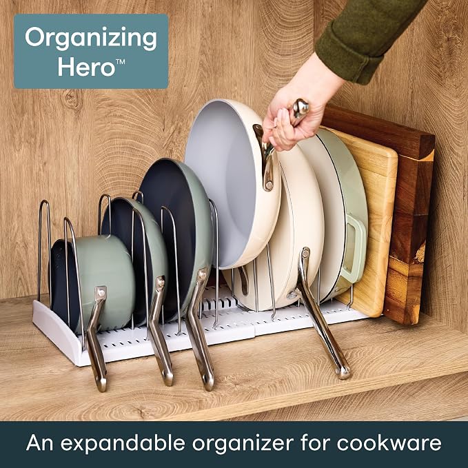 YouCopia StoreMore Expandable Cookware Rack with Tall Steel Wires, 12.5"-22" Wide Adjustable Pan Organizer for Kitchen Cabinet Storage, Premium Edition - Image 2