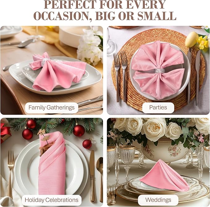 17x17-Inch Shantung Cloth Napkins, Light Pink, Set of 120 | Bulk Case of 10 Dozen, Satin, Square, 100% Polyester Fabric, Reversible, Faux Dupioni Silk Reverse Side, Machine Washable - Image 5