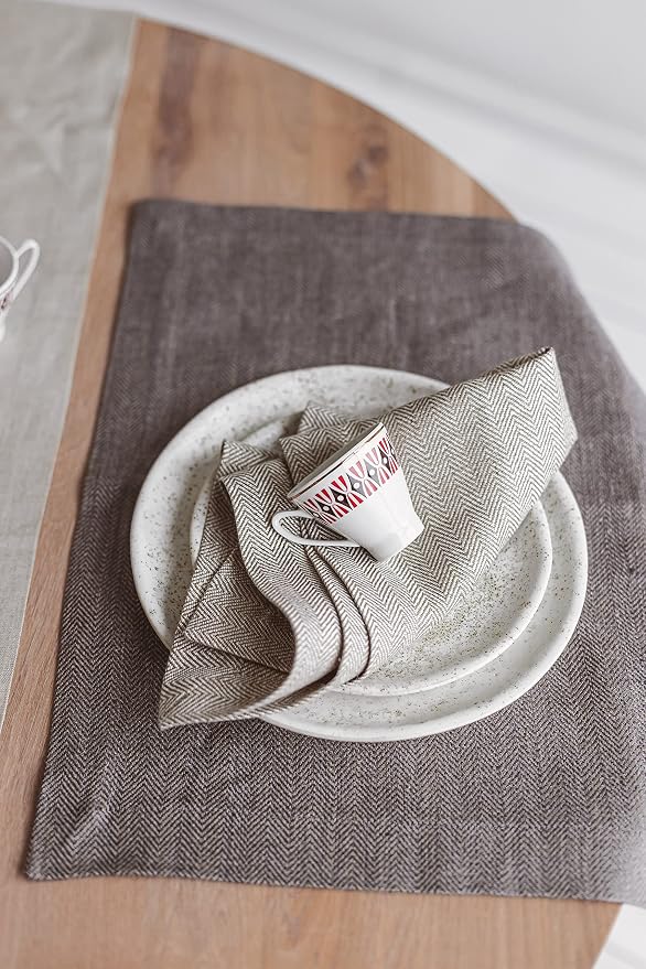 Pure 100% Flax Linen Napkins - Cloth Napkins set of 8 - White-Natural Herringbone 20x20-inch Napkins Cloth Washable - Reusable Fabric Dinner Table Napkins - Image 6