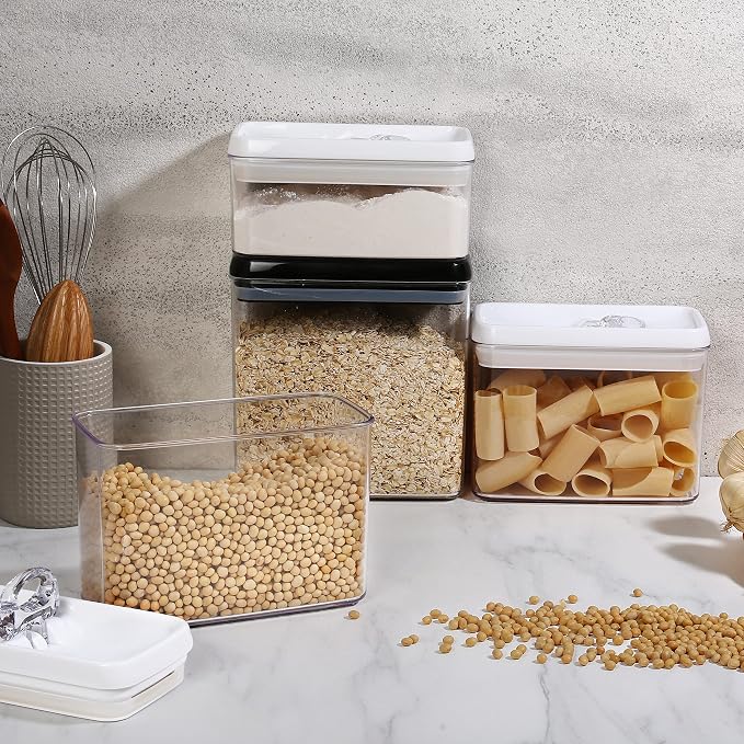 Felli Flip Tite Storage Container with Lid 4” RECTANGULAR Airtight Ring Flip Top, Stackable Kitchen Counter Pantry Organizer Acrylic Canister Jar for Pasta Spaghetti Cereal Granola Coffee (1.9qt) - Image 8