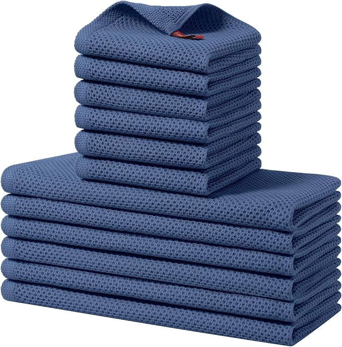 Homaxy 12 Pack 100% Cotton Kitchen Towels and Dishcloths Set, Navy Blue | 12 x 12 Inches and 13 x 28 Inches Kitchen Towels Set, Ultra Soft Absorbent Dish Cloths for Washing Dishes by Homaxy