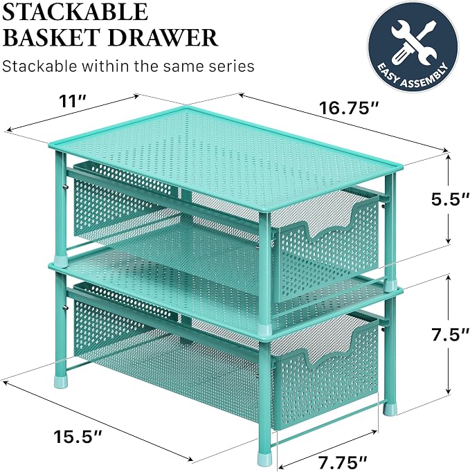 Simple Houseware Stackable Cabinet Basket Drawer Organizer, Turquoise - Image 2