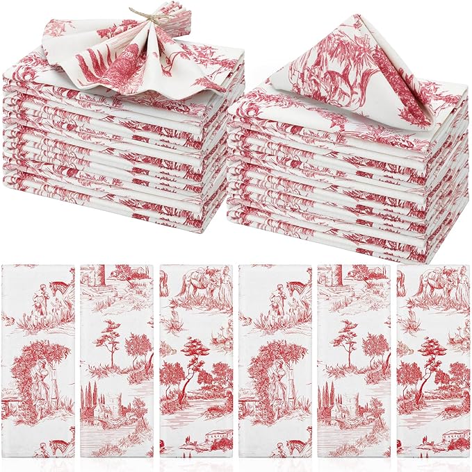 24 Pcs Cloth Napkins Bulk-15 x 15 Inch Soft Fabric Napkins Bulk Cloth Washable Reusable Plants Floral Square Napkin Cotton Dinner Towel for Spring Tea Party (Countryside) by VitalCozy
