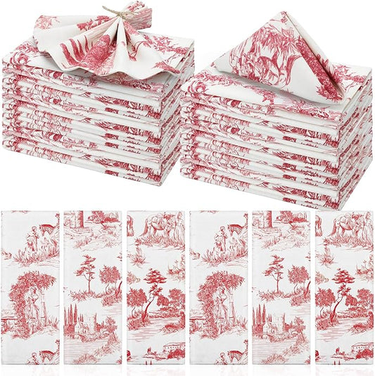 24 Pcs Cloth Napkins Bulk-15 x 15 Inch Soft Fabric Napkins Bulk Cloth Washable Reusable Plants Floral Square Napkin Cotton Dinner Towel for Spring Tea Party (Countryside) by VitalCozy