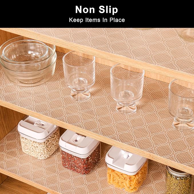 Cooyes Shelf Liner for Kitchen Cabinets Waterproof Kitchen Cupboard Liner Plastic Drawer Mats EVA Material Non Adhesive Fridge Mats for Shelves（17.5" W x 197" L） - Image 3
