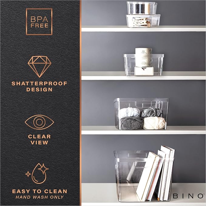 BINO | Plastic Storage Bins, Medium - 2 Pack | THE LUCID COLLECTION | Multi-Use Built-In Handles | BPA-Free | Clear Storage Containers | Fridge Organizer | Pantry & Home Organization - Image 7