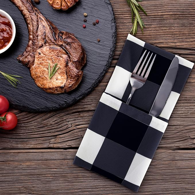 Buffalo Plaid Table Napkins Set of 100 Checkered Cloth Napkins 17x17 inch Washable Dinner Gingham Pattern Napkins Soft Napkins for Wedding Party Dining Banquet(Navy and White) - Image 6