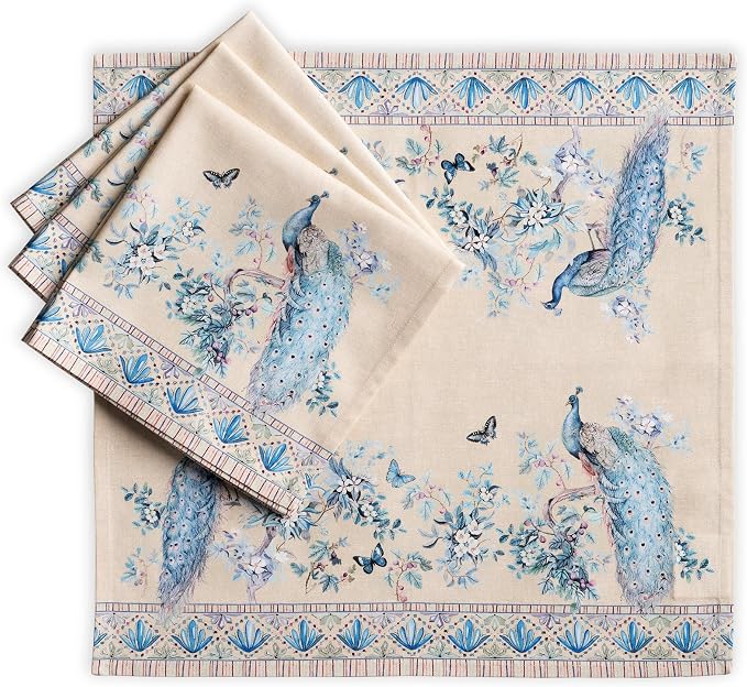 Maison d' Hermine Cloth Napkins Set of 4 100% Combed Cotton (20" x 20") | Everyday Square Napkins Cloth Washable Dinner Party Wedding Hotel Kitchen Spring Summer - Peacock Utopia - Sandy Beach by MaisondHermine