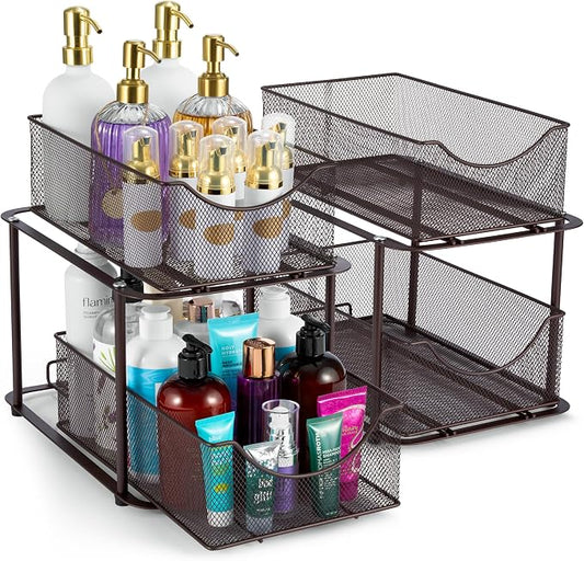 Sorbus 2 Sets of 2 Tier Metal Under Sink Organizer for Bathroom, Kitchen, Strong Steel Mesh Sliding Drawers for Under Sink, Under Cabinet, Closet, Kitchen, Pantry, Bathroom Organizers and Storage by Sorbus