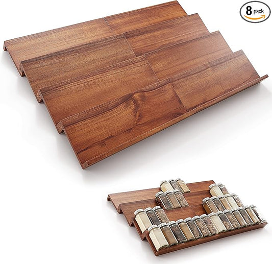 Tinamo Acacia Wooden Spice Rack Organizer for Cabinet - Spice Drawer Insert, Spice Organization for Cabinet, Seasoning Organizer, 4-Tier Spice Jar Rack for Drawer, Spice Holder Pack of 8 (64 Jars) | Acacia Wood Construction, No assembly, Stackable 4-tr... by TINAMO