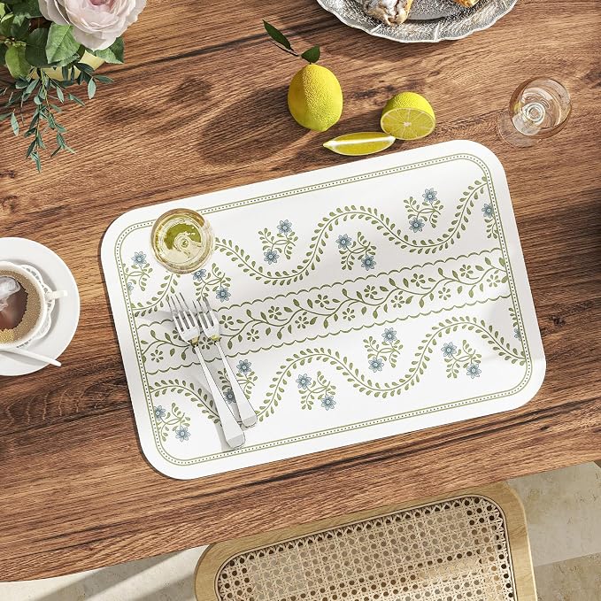 Vinyl Waterproof Placemats Set of 6 Rectangular,12"*17"-Mosella D | Wipeable Beautiful Print Place Mats,Stain Resistant,Heat Resistant,Everyday Meals,Kitchen,Dinning,Holiday,Decor - Image 2