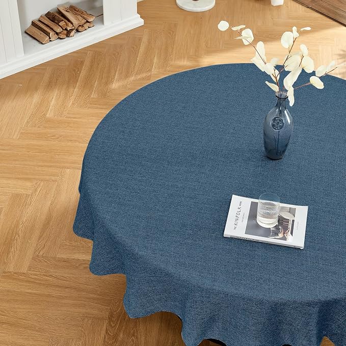 BALCONY & FALCON Rectangle Table Cloth Waterproof Navy Blue 70" | Round Washable Wrinkle Resistant Table Cloth Linen Fabric Tablecloths for Dining Party Kitchen Wedding and Outdoor Use by BALCONYFALCON