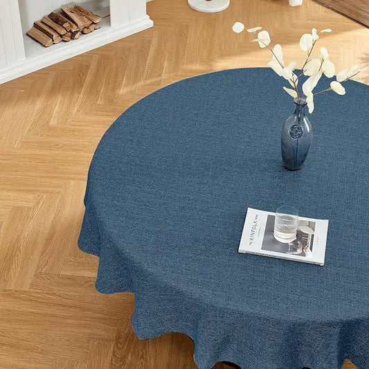 BALCONY & FALCON Rectangle Table Cloth Waterproof Navy Blue 70" | Round Washable Wrinkle Resistant Table Cloth Linen Fabric Tablecloths for Dining Party Kitchen Wedding and Outdoor Use by BALCONYFALCON