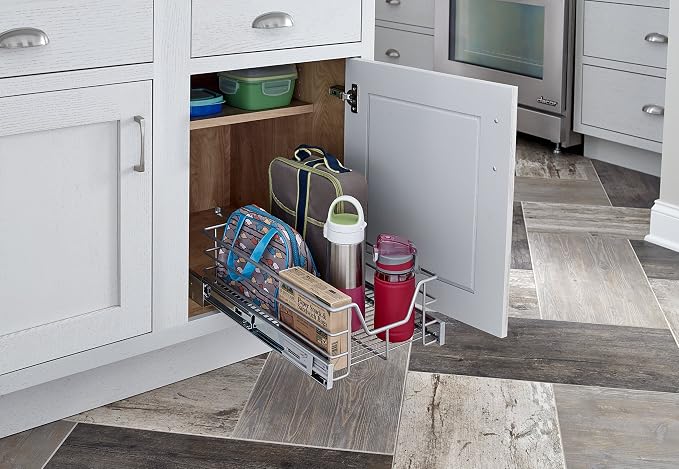 ClosetMaid 32101 Premium 11.5-Inch Wide Kitchen Single Tier Cabinet Pull Out Basket, Platinum - Image 2