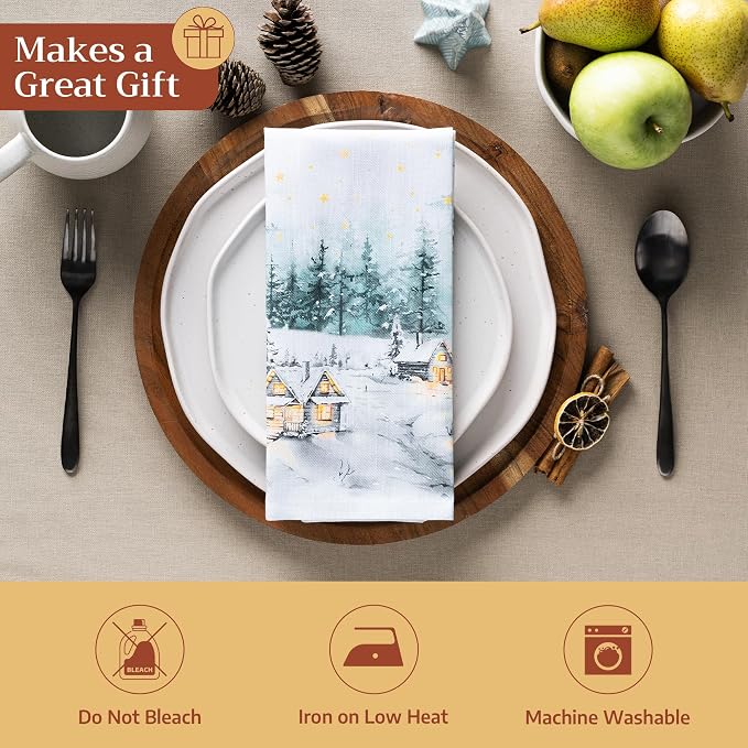 Maison d' Hermine Cloth Napkins Set of 4 Reusable 100% Cotton (20" x 20") | Everyday Square Napkins Cloth Washable Dinner Wedding Restaurant Hotel Kitchen Thanksgiving Christmas - Neige de Noel - Image 5