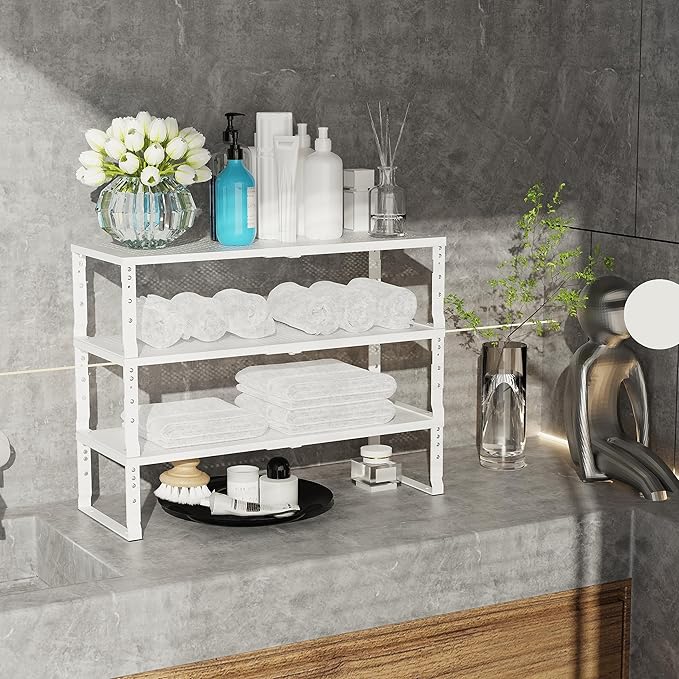 Jojocross Expandable Adjustable Stackable Kitchen Organizer, Spice Rack,Metal Pantry Storage Shelves Racks,Counter Shelf for Cabinets, Countertop, Cupboard (1 Pack/Large/White) - Image 4