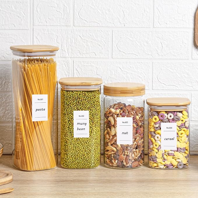 Vtopmart 81oz Glass Food Storage Containers, Set of 3 Large Food Jars with Airtight Bamboo Wooden Lids for Pasta, Flour, Sugar, Glass Canisters for Kitchen, Pantry Organization and Storage, BPA Free - Image 6