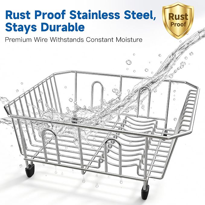 JASIWAY in Sink Dish Drying Rack, Stainless Steel Small Dish Drainer | Perfect Fit 12"x14" Double Bowl Sink, Counter Space Saving for Kitchen, Apartment, Sturdy Dish Dryer with Utensil Holder - Image 4