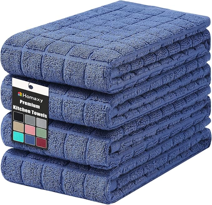 Homaxy Premium Ring Spun Cotton 390 GSM Kitchen Towels, 6 Pack, Navy Blue | 16" x 28" Large Dish Towels, Super Absorbent Terry Hand Towels, Soft Tea Towels with Hanging Loops by Homaxy