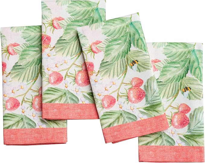 Maison d' Hermine Cloth Napkins Set of 4 Reusable 100% Cotton (18" x 18") | Everyday Square Napkins Cloth Washable Dinner Party Wedding Restaurant Hotel Kitchen Spring Summer - Strawberry Summer by MaisondHermine