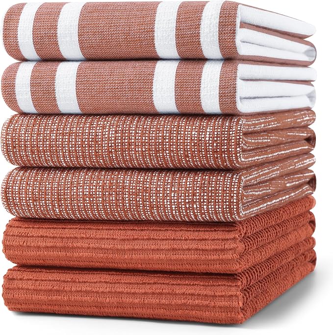 Homaxy Cotton 380 GSM Premium Kitchen Towels, 18"x 28", 6 Pack, Rust | Soft and Absorbent Terry Dish Towels, Multipurpose Tea Towel Set with Hanging Loop, 3 Styles Kitchen Hand Towels by Homaxy